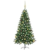 BaraSh Künstlicher Weihnachtsbaum mit Beleuchtung & Kugeln 150 cm Grün Weihnachtsbaum Schnee Weihnachtsbaum GeschmüCk
