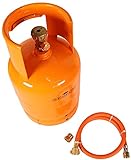 GARDINGER Set befüllbare 3 kg Gasflasche orange mit Kragen Propan/Butan mit Anschluss 3/8' + Adapter + Umfü