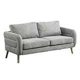 MEUBLE COSY 2 Sitzer Sofa Kleines Couch mit Armlehne aus Stoff Holzbein für Wohnzimmer Schlafzimmer Wohnungen, Skandinavisch, Grau, 159x72x76cm, H