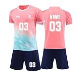 Generisch Trikot mit Eigenem Namen & Nummer & Logo, Trikot Personalisiert Kinder, Fußball Trikots Shorts Set für Kinder/Erwachsene, Fussball Jersey Trainingsanzug für Junge H