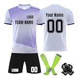 Personalisiert Fußball Trikot mit Eigenem Namen Nummer für Herren/Kinder, Hause/Auswärts Fussball Trikot Shorts Komplettset Trainingsanzug