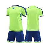 Cozozn Sport Klamotten Jungen Fußball Trikot Kinder Trainingsanzug Kleidung Kinder Outfit Set Jersey Set Sportshirt und Sportshorts, 6-7 Jahre, Grün Blau(Etikett: 3XS)