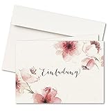 FRUITPRINTS I 20er Set Einladungskarten & Umschläge I Klappkarten I Format A6 I Motiv: Kirschblüten I Hochzeit I Geburtstag I Jub