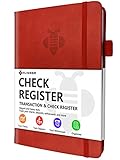 KUMEER Check Register - Elegantes Scheckregister für persönliches Scheckbuch mit Scheck- und Transaktionsregister, Hardcover-Scheckbuchprotokoll 13,2 x 19,3 cm (Rot)