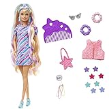Barbie Totally Hair, Barbie Puppe mit extra langen mehrfarbigen Haaren zum Stylen, inkl. 15x Barbie Zubehör wie Haarschmuck, Spielzeug ab 3 Jahre, HCM88