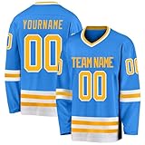 Personalisiertes Eishockey-Trikot für Männer und Frauen, personalisierte Namensnummer, langärmeliges Übungstrikot für Hockey-Fans, Blau-1, L
