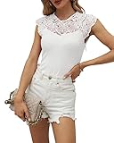 Hount Damen Spitze Oberteile Lace Strick Casual Sommer Top Einfarbige Ärmellos T Shirt (L, Weiß)