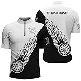 Outfitsuche Personalisierte Schwarz-Weiß Flammen-Darts-Poloshirts für Herren & Damen - Individuelles Darttrikot Leistungs-Darttrikot L0698