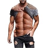Lustige T-Shirts für Männer mit Muskeln 3D-Muster, humorvoller Rundhalsausschnitt, Herren Original T Kurzärmeliges Rundhals-T-Shirt, Fasching Karneval Kostüm Herren in Kö