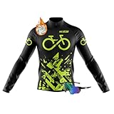 Herren Winter Thermo Fahrradtrikot Langarm-Fleece Laufshirt Rennrad Warm-Reflektoren- Winddicht Fahrrad Trikot T Shirt für Männer＋Polarisierte Fahrradsonnenbrille (L,TYP-4)