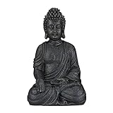 Relaxdays Buddha Figur sitzend, 40 cm hoch, Feng Shui Deko, wetterfest & frostsicher, große Garten Dekofigur, dunkelg