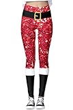 Roevite Weihnachts-Leggings für Damen, niedlich, 3D-Druck, hohe Taille, Urlaubsstrumpfhose, schmale Passform, dehnbare Hose, Bling Rot, Large-X-Larg