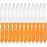 targzier Frühstücksmesser 12 Stück, Orange Tomatenmesser Wellenschliff,Hochwertige Brotmesser aus Edelstahl,Scharfe Besteck Messer Set,Kunststoffgriff Tafelmesser Set&Spü