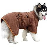 Zaweliyo Hunde Trocknungsmantel Badrobe Handtuch, Superabsorbierende, Schnell Trocknende Polyester Haustierbademang für Hunde & Katzen | Weiches, Dickes Braunes Pflegetuch (S