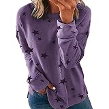 HOOUDO Tages Angebote Sale 2023 Und Winter Europäischen Und Amerikanischen Lose Große Größe Lange Ärmeln T-Shirt Stern Druck Pullover Pullover Damen 54 Regenbogen Top Damen Sale Angebote Bestellung