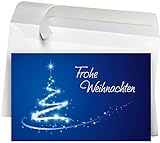 50 Premium Weihnachtskarten mit Umschlag Set für Firmen, hochwertige Klappkarten 19 x 12 cm groß, Baum in Light-Paint-Optik b