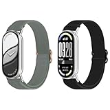 OUTPUTBT Elastisches Armband Nylon mit Metall Adapter Kompatible mit Xiaomi Smart Band 10/9/8 Armbänder Geflecht Sport Ersatzarmband für Mi Band 10/9/8 für Damen H
