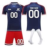 Personalisiert Fußball Trikots, Deutschland Trikot Set mit Eigenem Namen Nummer Logo, Training Fußballtrikot Dreiteiliges Set, Geschenke für Fans Herren Damen Jung