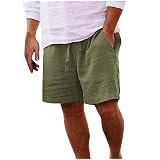 Urlaubs-Shorts für Herren, Leinen-Shorts, Herren, 4XL, lässig, elastische Taille, Kordelzug, Sommer, Jogging-Shorts mit Taschen, lockere Passform, Turnhose, leichte Leinen-Shorts, Baggy-Laufshorts, AG
