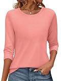 Onsoyours Shirt Damen 3/4 Arm Rundhals Tshirt Sommer Einfarbig Tops Elegant Oberteil Basic Shirt A Rosa M