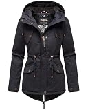 MARIKOO Damen warme Winterjacke mit kuscheliger Verstellbarer Kapuze Manolya Blue with Black fur Gr. M