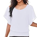 Shirt mit Gummizug Am Saum Damen: Große Größen Elegant Oberteile Festlich Yoga Chiffon Tunika Fledermaus Locker Tshirt Oversize Sommer Festliche Bluse T S