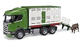 bruder 03548 - Scania Super 560R Tiertransporter LKW mit 1 Rind - 1:16 Fahrzeuge, Lastwagen, Vieh Anhänger, Spielzeug ab 4 J