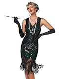 VILOREE Retro 1920er Damen Flapper Kleider voller Pailletten V-Ausschnitt Great Gatsby Motto Party Grün M