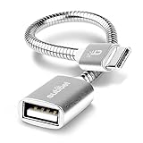 subtel USB OTG Kabel kompatibel mit Nintendo Switch/Switch Lite On The Go Adapter USB C Type C Stecker auf USB A Buchse, Host Anschluss Adapterkabel Aluminium Silb