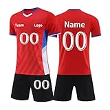 Fußball Trikot Kinder Personalisiert Fussball Trikot Set Individuelle Namen Nummer Logo Torwarttrikot Herren Selbst Gestalten Fußballtrikot Jungen Sport Shirt Teenager Rot 135-145