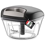 Geedel Zwiebelschneider, 500ML Zwiebel Zerkleinerer mit Seilzug, Gemüseschneider Zerkleinerer Manuell mit Edelstahlklingen, Multizerkleinerer Zwiebelhacker für Gemüse, Zwiebeln, Nüsse, Knob