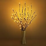 URAQT 73 CM LED Baumastlicht, 3 Stück Beleuchtete Zweige für Vasen Weidenzweigdekoration mit Batteriekasten Künstlicher Baum DIY Dekoratives Licht warme Farbe(Ohne Batterie)