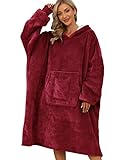 UMIPUBO Hoodie Decke Damen Weiche Warme Kapuzenpullover Hoodie Sweatshirt Übergroße Decke mit Kapuze, Handytasche vorne, Einheitsgröße(Weinrot,Einheitsgröße)