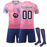 Barcelona Neue Personalisierte Trikots Fußballtrikot-Set mit kurzen Ärmeln für Kinder/Erwachsener,Hause/Auswärts Fussball Trikot mit Eigenem Namen N