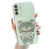 Rnrieyta Miagon Bär Spiegel Ständer Hülle für Samsung Galaxy S20 Plus,Cute Mädchen Dünn Treibsand Glitzer Galvanisierte Schutzhülle Weiches Case Bumper mit Spiegel Halter Kick