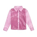 Generisch Kinder Mädchen Glitzerndes Pailletten-Tanzoberteil Jungen Langarmshirt mit Knopfleiste für Jazz-Tanz-Performance-Kostüm#30
