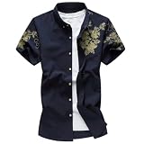 Kurzarm Herren Regular Fit All-Match Revers Knopfleiste Hemd Klassisch Temperament Trend Tops Casual Leichte Komfortabel Mode Shirt C-Navy 7XL