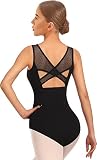 DANSHOW Damen Ballett Mesh Tanz Trikot Tank Top Crisscross Hohl Rücken Tanzbekleidung Ballett Trikot(23601-06-M)