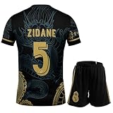 NIHMEX Madrid Legende Zidane #5 Retro Black Dragon Limitierte Sonderedition Seltenes Fußball Kinder Trikot Shorts Set Jugendgrößen (Schwarz,128)