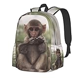FJAUOQ 17 Inch Backpack 3D Animal Monkey Laptop Backpack Shoulder Bag School Bookbag Casual Daypack For Teenag