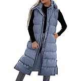 Armlose Weste Damen Sommer Damen Hoodie Weste Winter ärmelloser Mantel langer warmer Daunenmantel mit Taschen Outdoor-Jacke mit Reißverschluss einreihiger Deckmantel Softshelljacke Damen 50 (Blue, S)