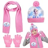 Kinder Strickmütze,Schal und Handschuhe 3 in 1 Set,Warme Wintermütze Geschenke für Kinder Jungen Mädchen 3–6 Jahre,Hochwertige Cartoon-Drucke (Lila)