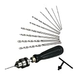 Kleiner Handbohrer mit 0,6–6 mm Schnellspannbohrfutter und Präzisionsbohrern, Mini Craft Drill Set für Holzbearbeitung, PCB, Modellbau, DIY-Projekte, Aluminiumlegierung Han(10 Stück Bohrer)