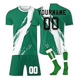 Football Trikot Personalisiert Trikot Kinder Erwachsene T-Shirt Shorts&socks 3 Teiliges Set,mit Team Name & Number Logo Sport T Shirts Sportkleidung Fanartikel Trik