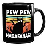 MoonWorks® Kaffee-Tasse mit Spruch Pew Pew Madafakas! schwarze Katze Spruch Meme lustig Bürotasse lustige Kaffeebecher schwarz Keramik-T