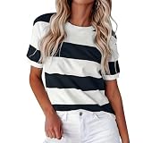 Damen Gestreifte Tshirt Halbarm Loose-Gestreift Shirt Streifen Kurzarm Rundhals- Schwarz Weiß Streifenshirt Große Größen Lässig Gestreiftes Shirt Sommer T Shirt Oberteile Fit T