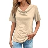 Langarmshirt Damen Crop Top Y2K Blusen Einfarbig V-Ausschnitt Kurzarm Basic T-Shirt Frühling Sommer Bluse Mit Wasserfallkragen Hawaii H