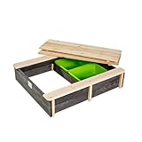 EXIT Toys Aksent Holzsandkasten - Mit 2 Bänken - 2 herausnehmbare Aufbewahrungsfächer - Abschließbar mit Deckel - Für Kinder - 100% FSC Zedernholz - 94x77