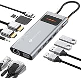 NOVOO USB C Docking Station Triple Display 12 in 1 USB C Hub Multiport Adapter mit 2 HDMI VGA Ethernet 4 USB A 100W PD Audio/Mic, USB C Adapter Dock Dongle for MacBook M1 M2/Dell/Surface/HP/L