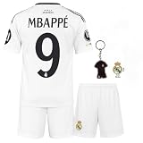 Qycksouth Mbappé #9 Trikot für Kinder Set 2024 – Weißes Fan Design mit Shorts & zufälligem Schlüsselanhänger – Trikot Kinder – Jugendgrößen 128